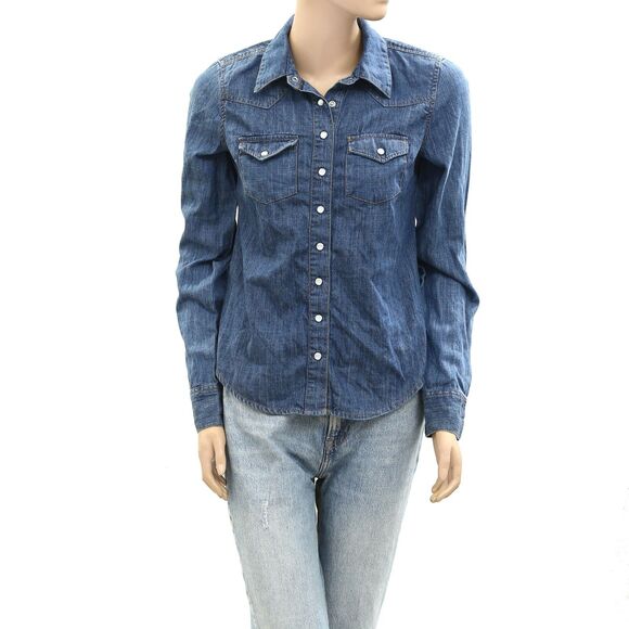 BDG Urban Outfitters Ariella Denim Western Shirt Cotton Top Long Sleeve S 275855 - Picture 5 of 9